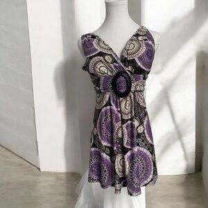 Ladies Y2K Purple and Black Patterned Dress belted goth fairy whimsy S mini